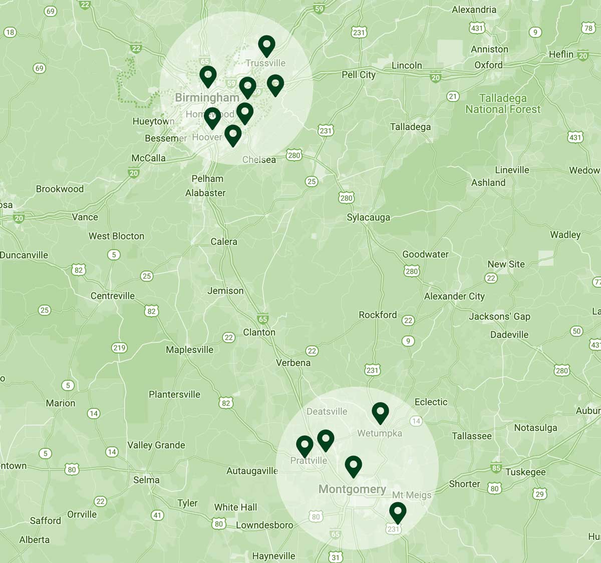 mighty green service area map